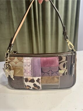 Coach Multicolor Patchwork Shoulder Bag with Butterfly Charm